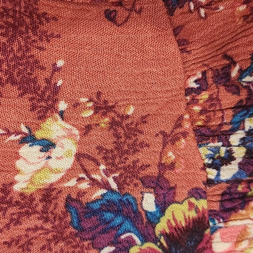 AE Floral 3/4 Sleeve Boho Blouse - Rust & Multicolor - Large - Picture 12 of 13